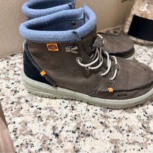 Kids Hey Dude gray and blue High-Top Casual Shoes with Blue Collar